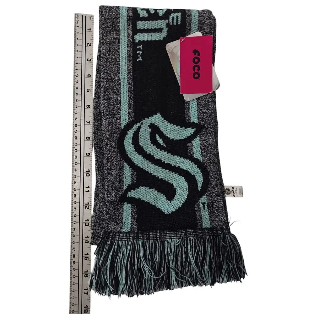 NEW NHL Seattle Kraken Scarf Knit Reversible Teal Blue Hockey FOCO NWT S Logo